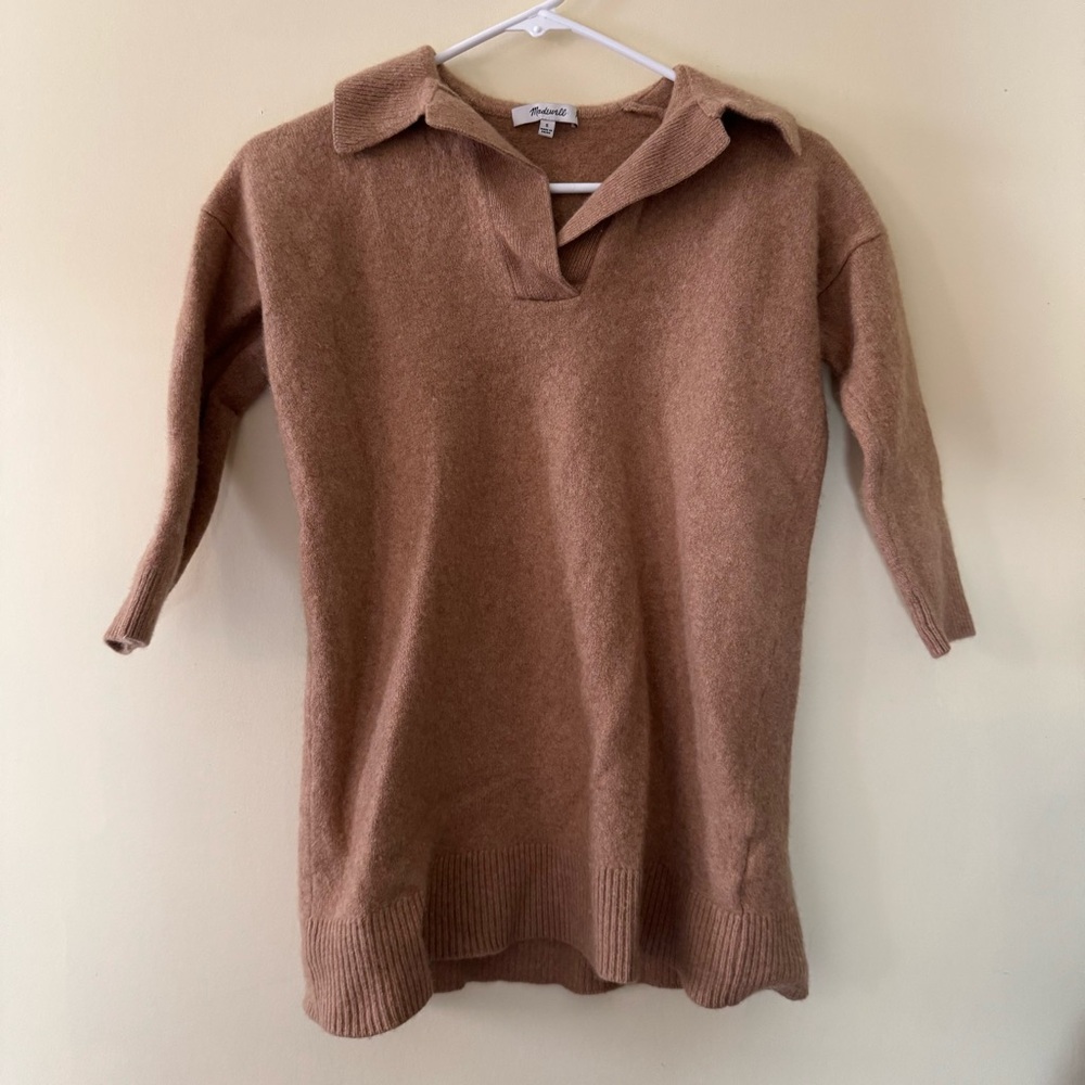 Madewell Merino Wool Blend Tan Polo Sweater 🧸